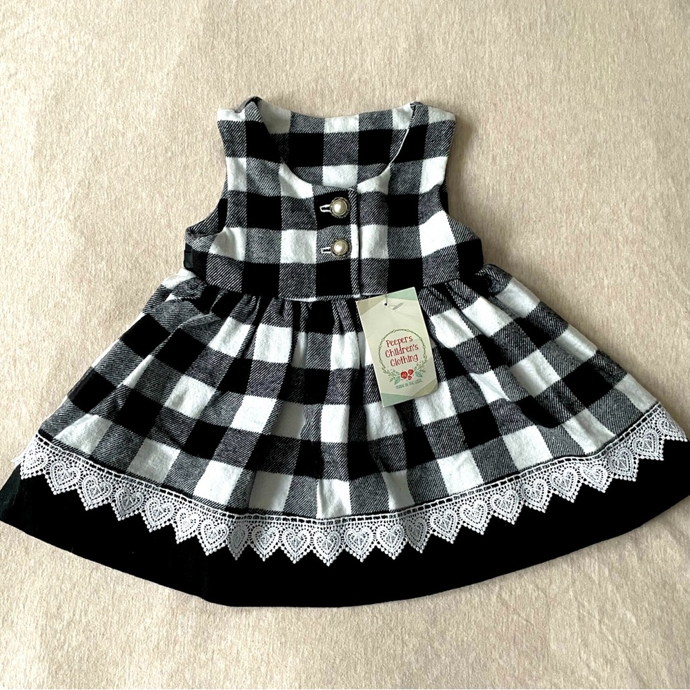 Peepers Black and White Flannel Plaid Dresss